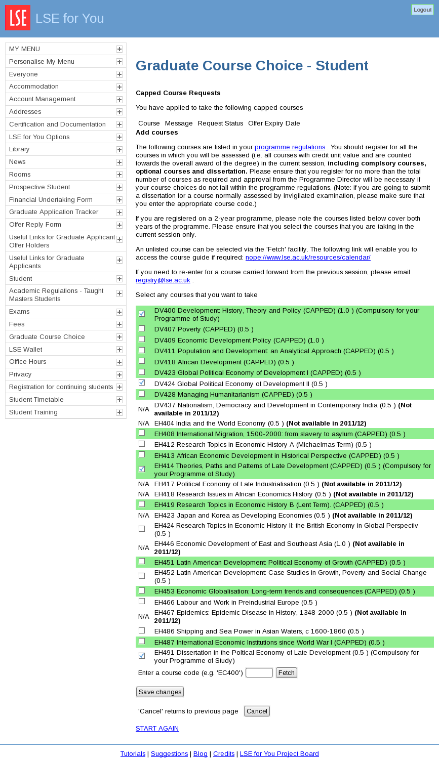 LSE for You Graduate Course Choice Student