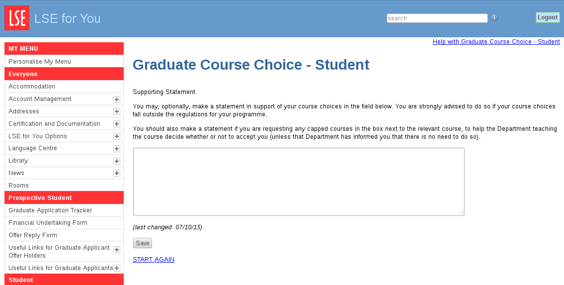 LSE for You Graduate Course Choice Student